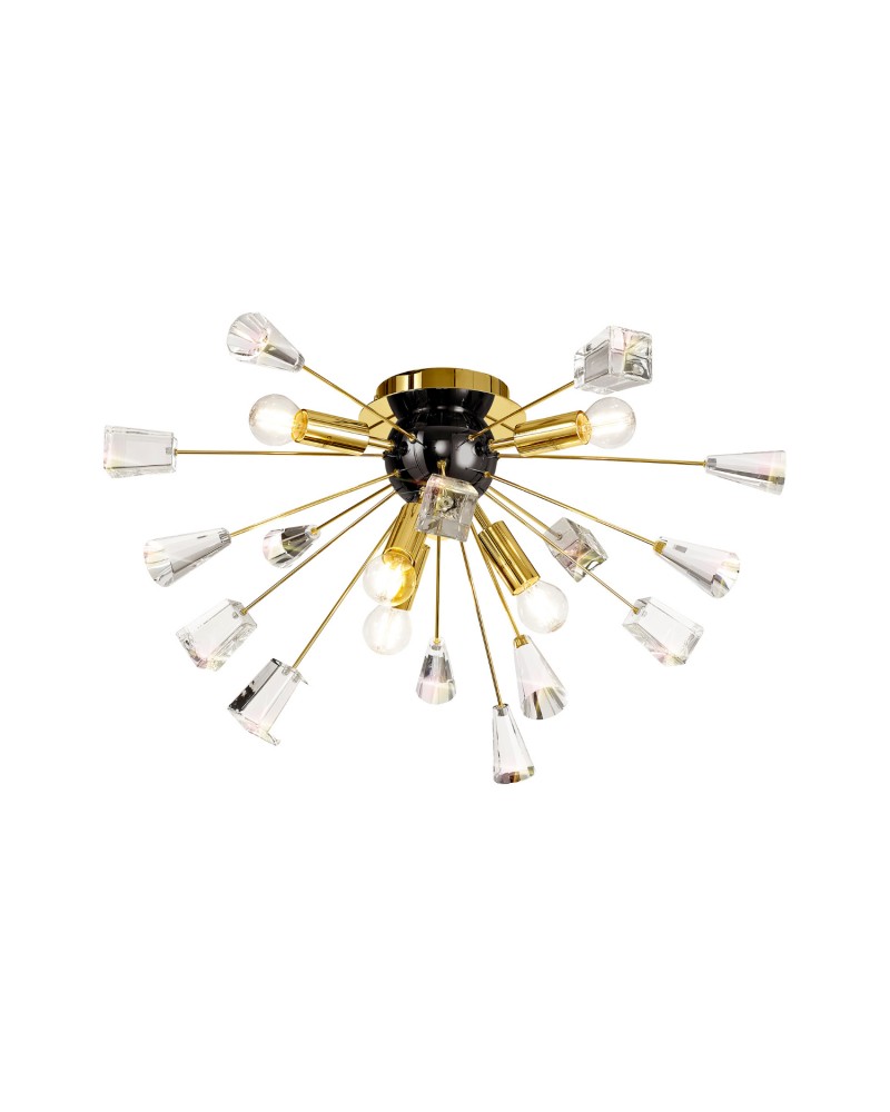 Aimee Ceiling Sputnik, 6 Light E14, Brushed Gold & Gloss Black/Crystal