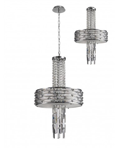 Lydia Pendant/Semi Ceiling Convertible, 7 x E14, Polished Chrome/Crystal