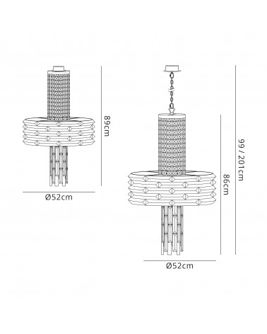 Lydia Pendant/Semi Ceiling Convertible, 7 x E14, Polished Chrome/Crystal