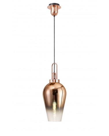 Georgie 1 Light Pendant E27 With 23cm Pear Glass, Copper/Matt Black/Clear