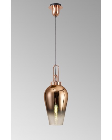 Georgie 1 Light Pendant E27 With 23cm Pear Glass, Copper/Matt Black/Clear