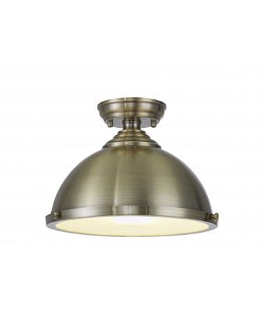 Francis 31cm Flush Ceiling Fitting, 1 x E27, Antique Brass / Frosted Glass